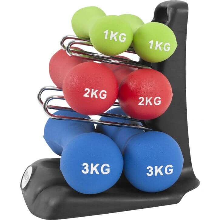 Neopreenhantlite komplekt 12 kg hoidikuga
