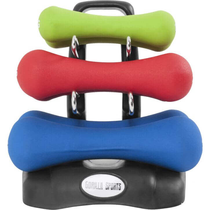 Neopreenhantlite komplekt 12 kg hoidikuga