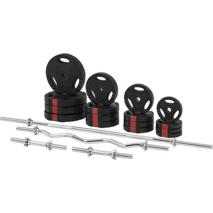 Reguleeritav jõutõstepink + 100 kg Tri Grip komplekt, must