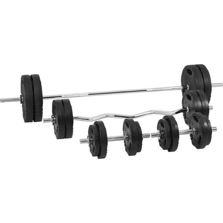 Reguleeritav jõutõstepink + 100 kg Tri Grip komplekt, must