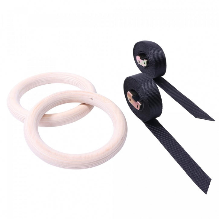 Puidust võimlemisrõngad 23 cm rihmadega