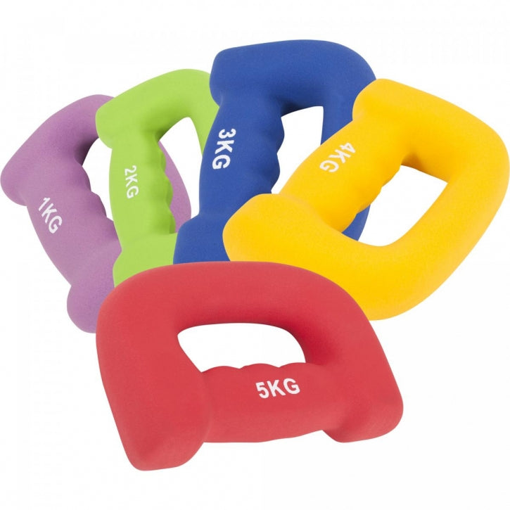 Käepidemega hantlite komplekt 1–5 kg neopreenkattega