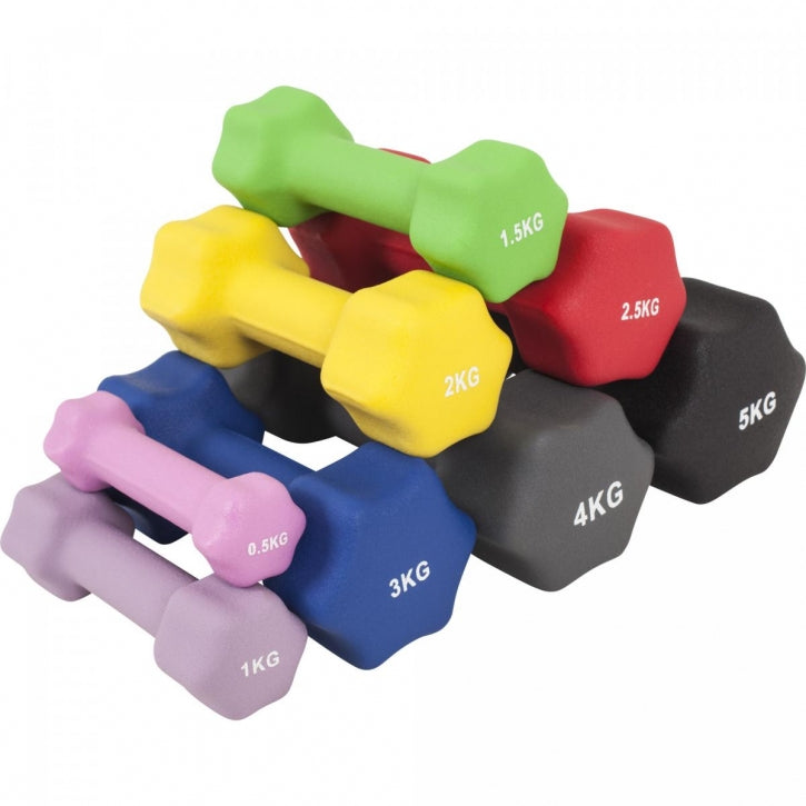 Aeroobika Hexagon-hantlite komplekt 1–10 kg neopreenkattega