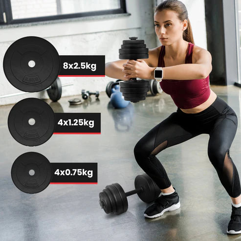 Reguleeritav hantlikomplekt 30 kg, plastkattega raskuskettad 25 mm