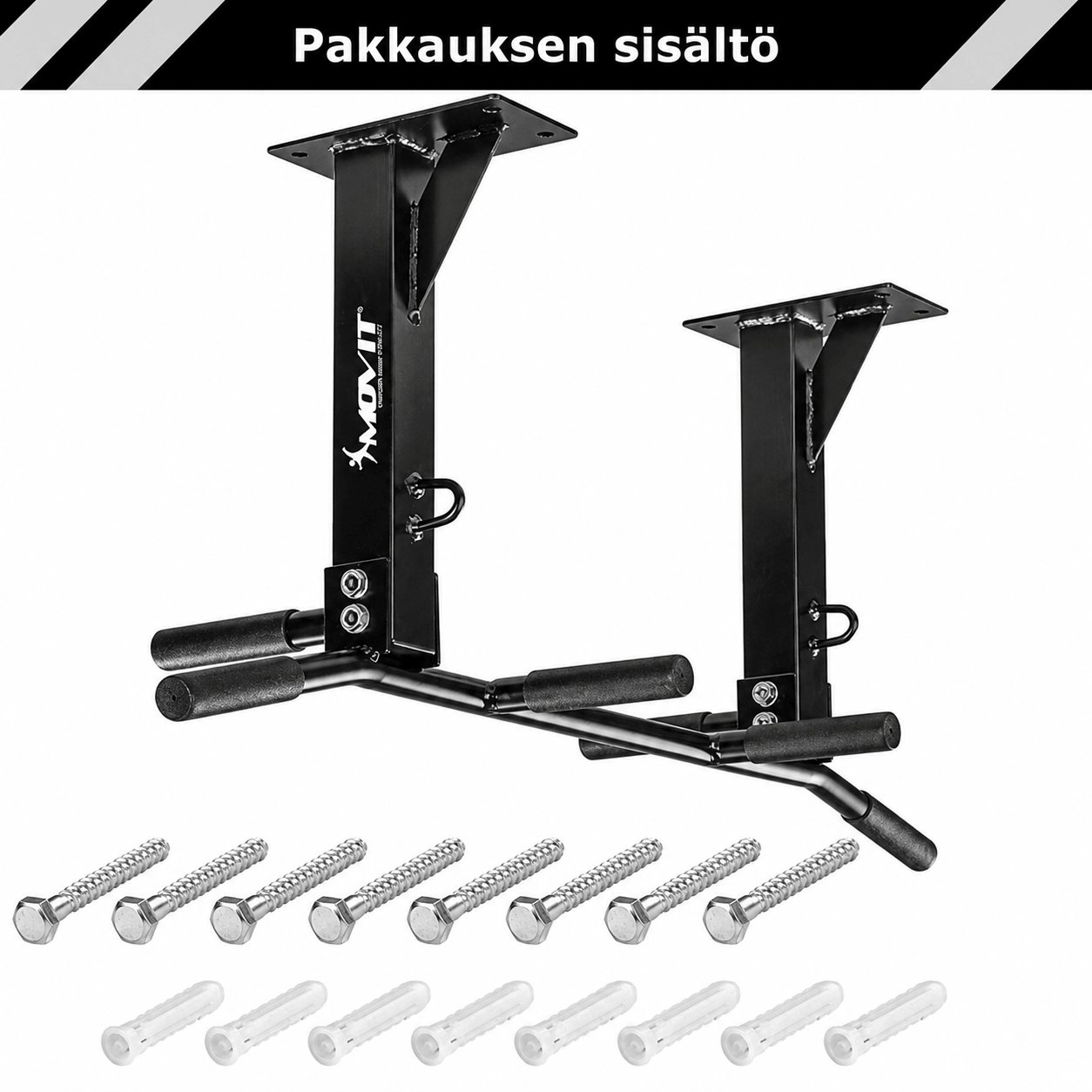 Lakke kinnitatav lõuatõmbekang 350 kg, mitme haardega mudel – must/valge