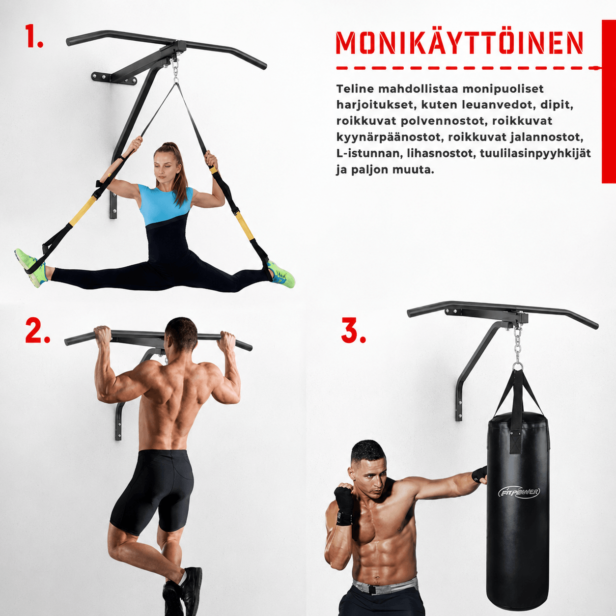 Lõuatõmbekang ja poksikoti seinakinnitus 2-in-1
