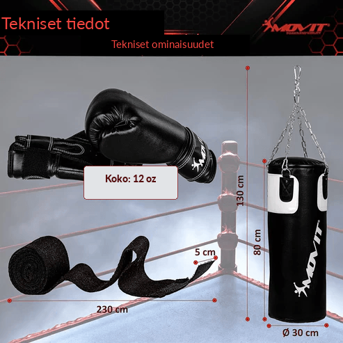 Poksikomplekt 25 kg – poksikott, 12 oz kindad ja käesidemed