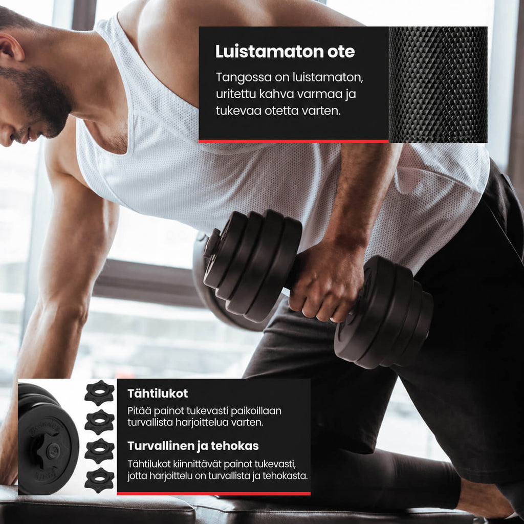 Reguleeritav hantlikomplekt 30 kg, plastkattega raskuskettad 25 mm